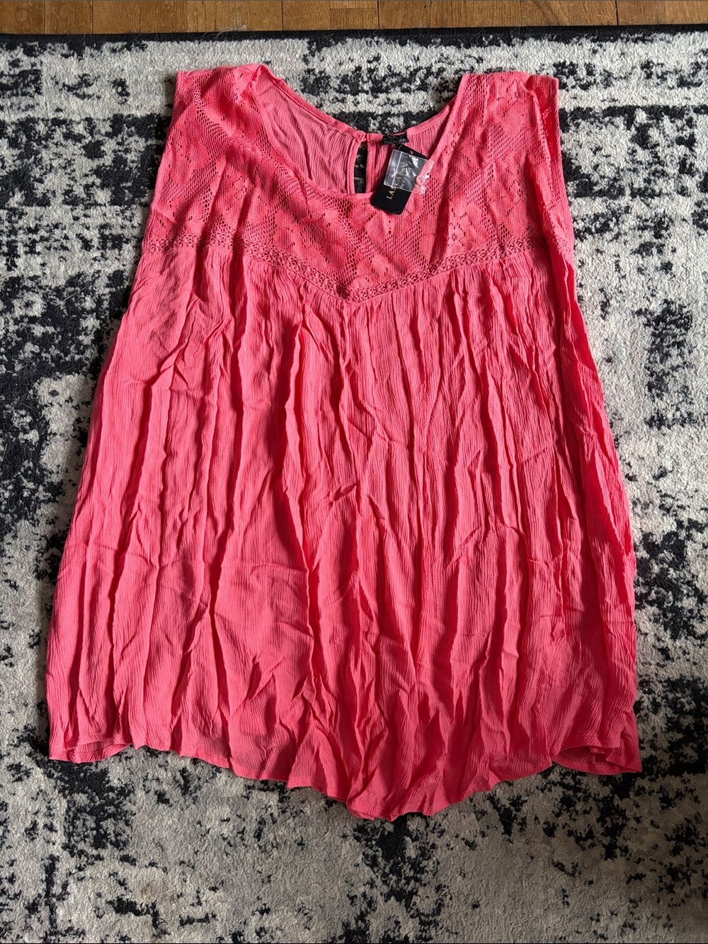 NWT 100% Cotton Lascana Sleeveless Crochet Yoke Tank Top in Bright Pink Size 3x